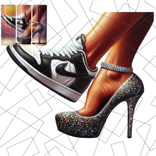 Sneaker & Stiletto PNG: Two Moods Fashion Art - Black (Digital Download)