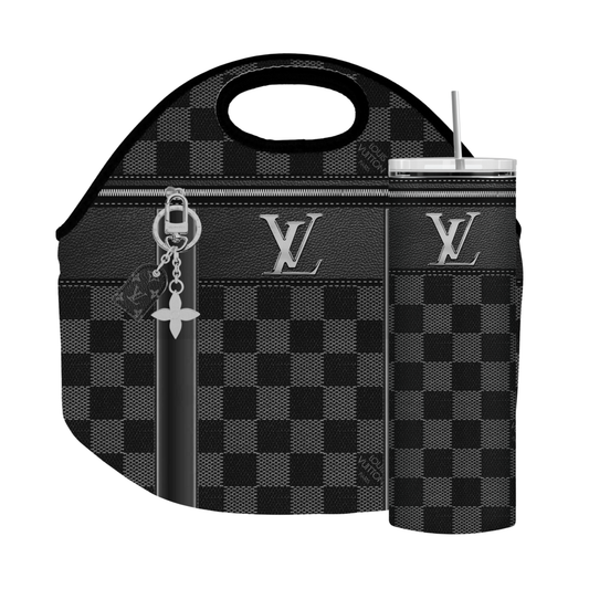 Stylish Purse-Inspired Black, Silver and Gray Checkered Tote, Coaster, Tumbler or Set – 124 and 125