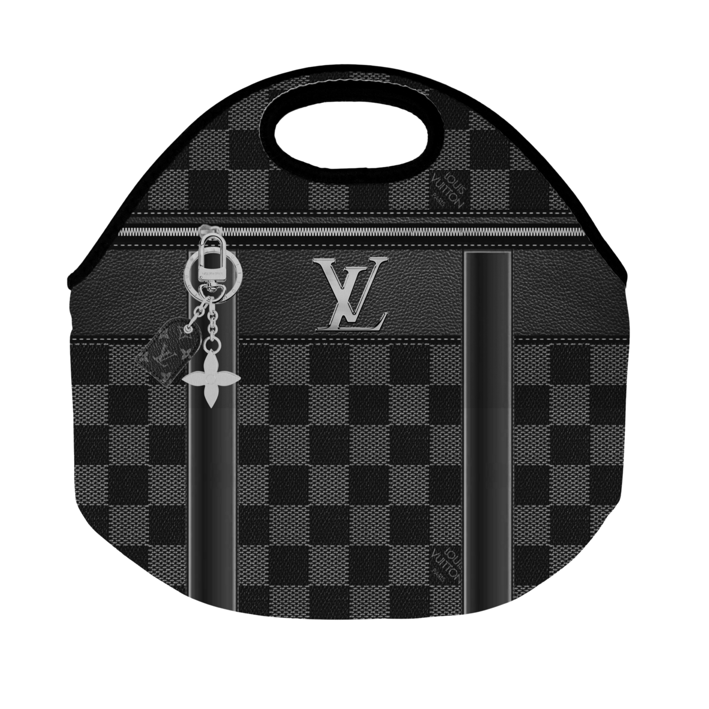 Stylish Purse-Inspired Black, Silver and Gray Checkered Tote, Coaster, Tumbler or Set – 124 and 125