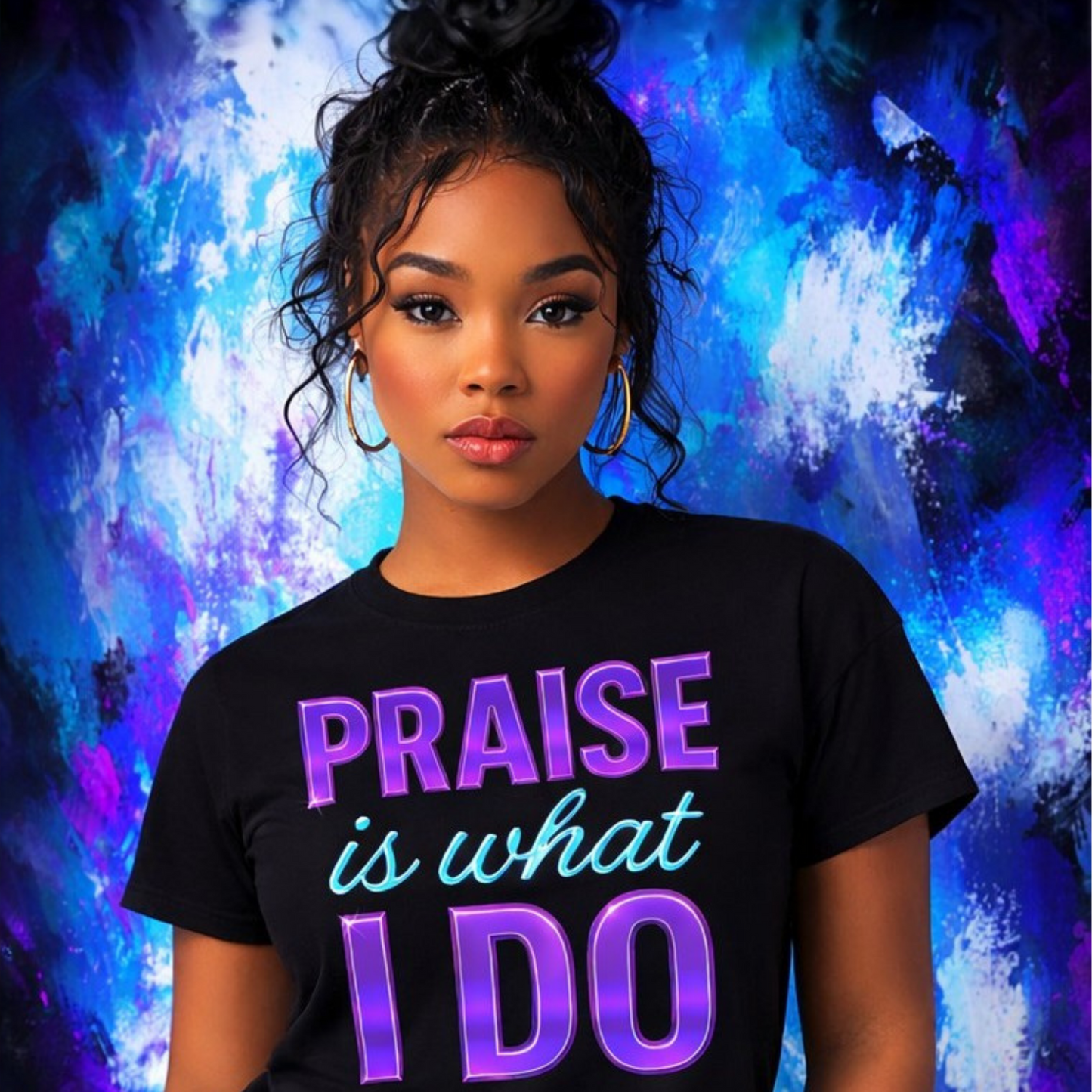 Praise Is What I Do T-Shirt | Women's Christian Graphic Tee | Metallic Purple Faith Apparel | Religious Top | Worship Shirt