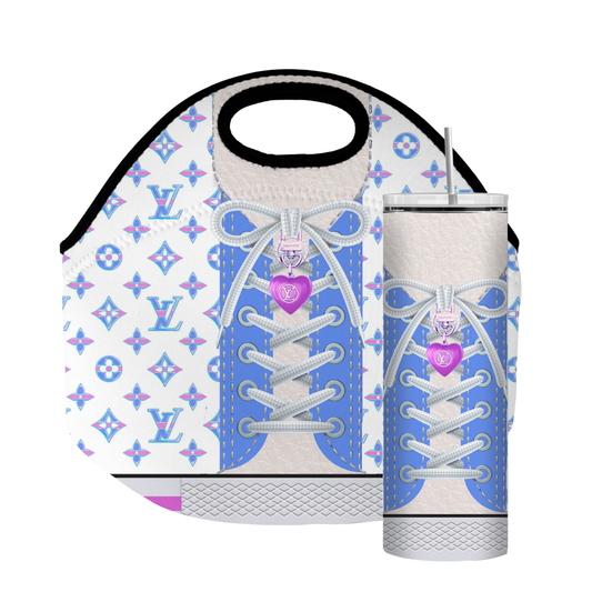 Stylish Purse-Inspired Blue, White and Fushia Tote, Coaster, Tumbler or Set – 91 and 13
