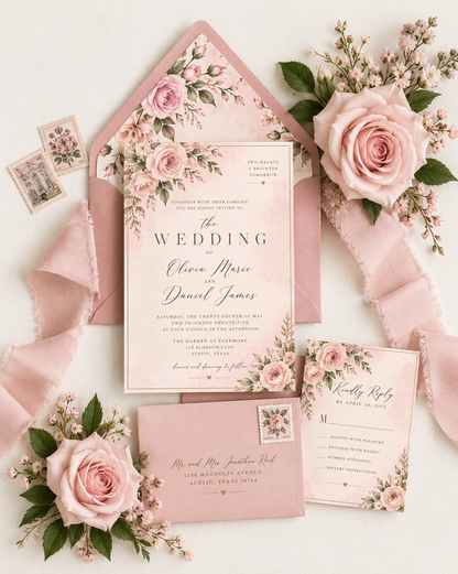 The Blush Floral Collection Wedding Stationery Suite