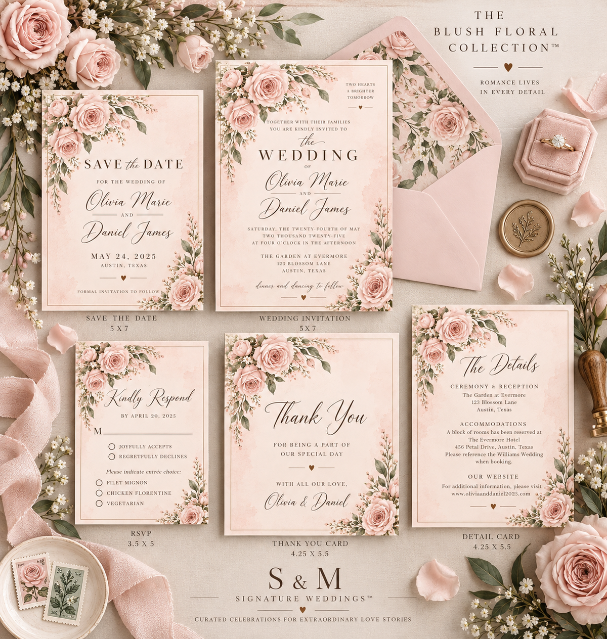 The Blush Floral Collection Wedding Stationery Suite