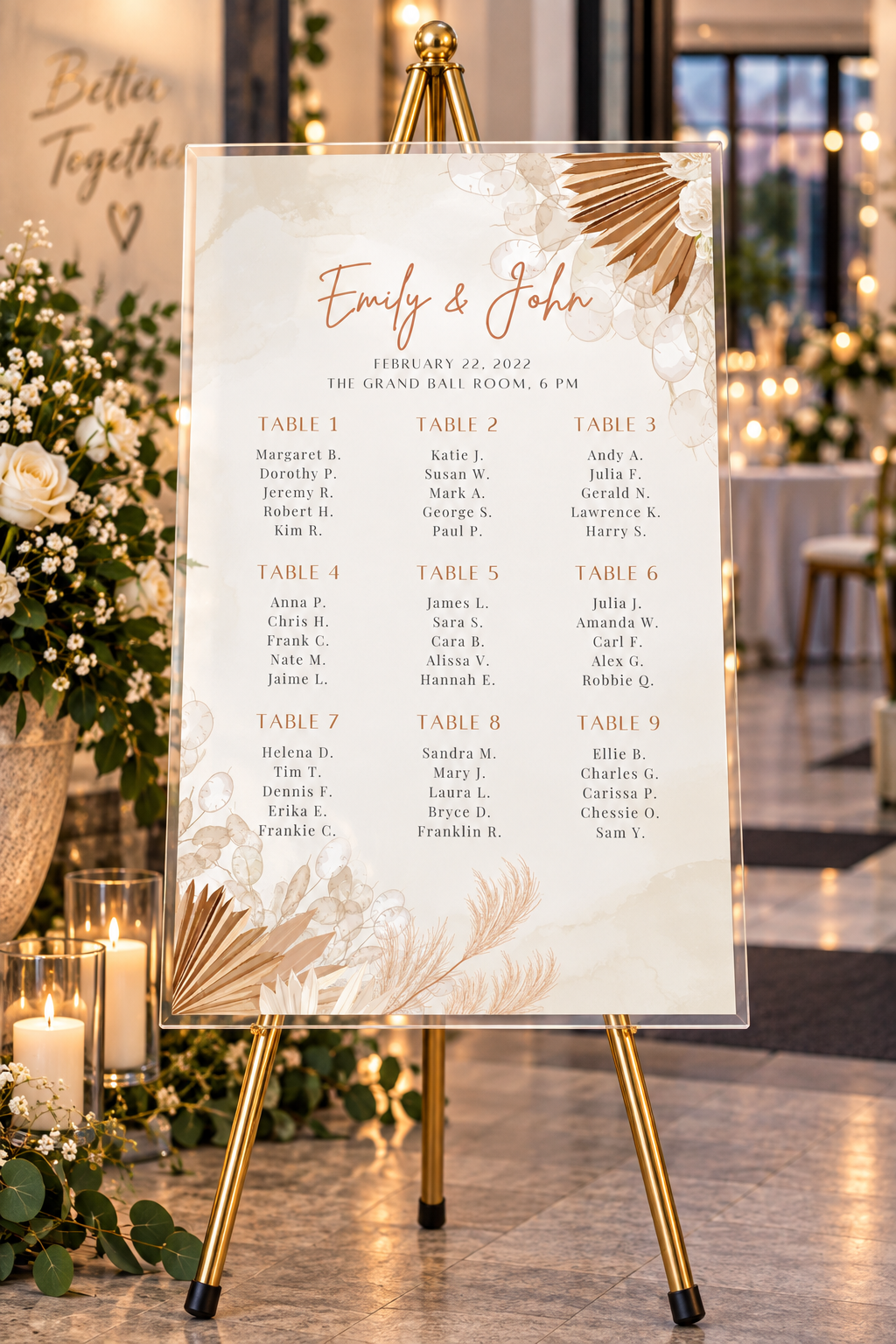 Boho Neutral Wedding Seating Chart | Acrylic or Foam Board