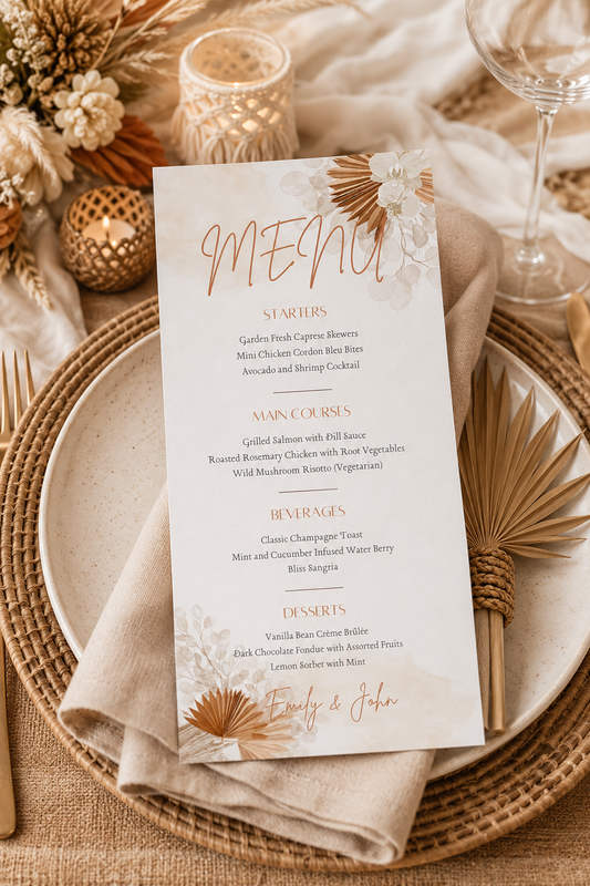 Boho Wedding Menu 4x9
