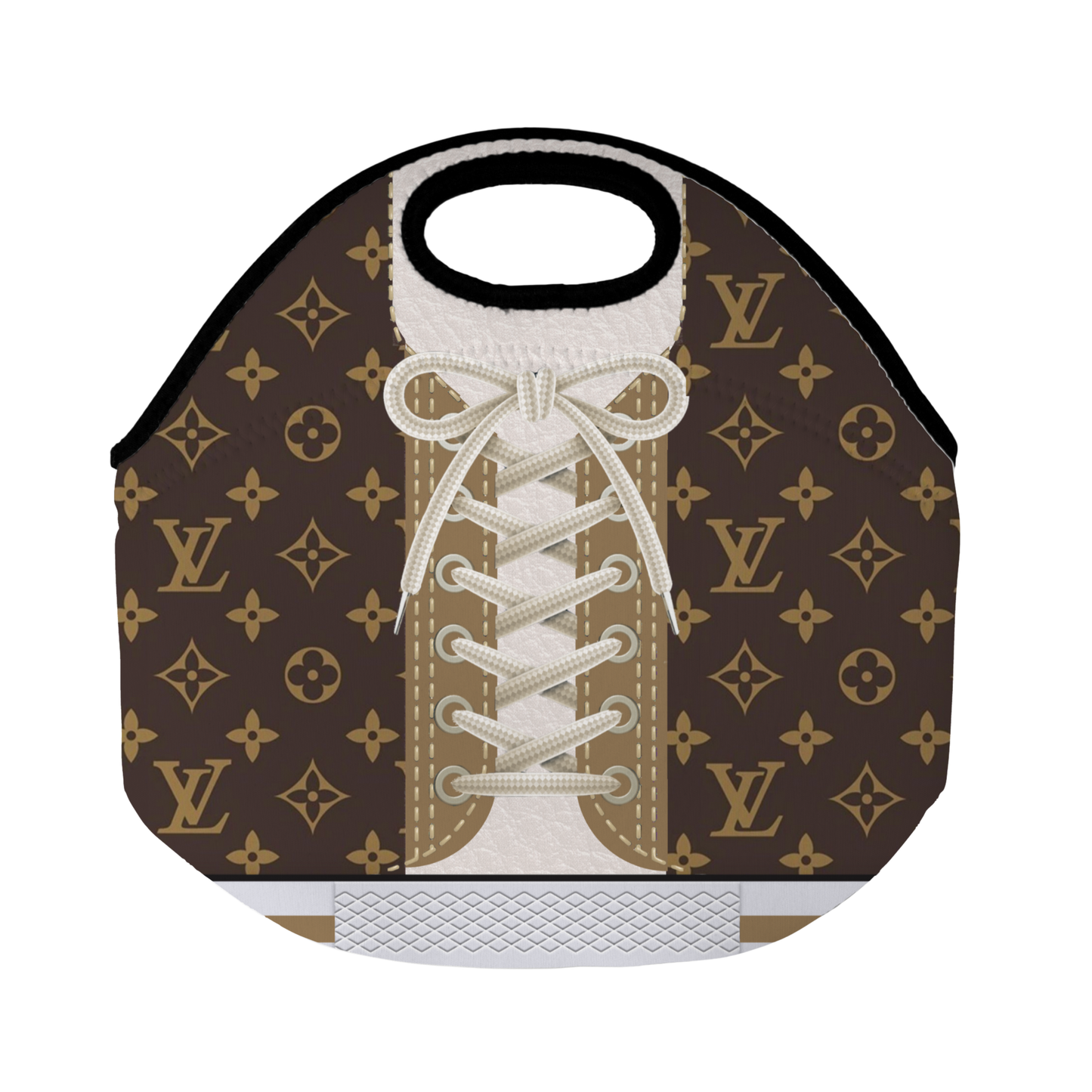 Stylish Purse-Inspired Brown, Gold and White Sneaker Tote, Coaster, Tumbler or Set – 129 and 130