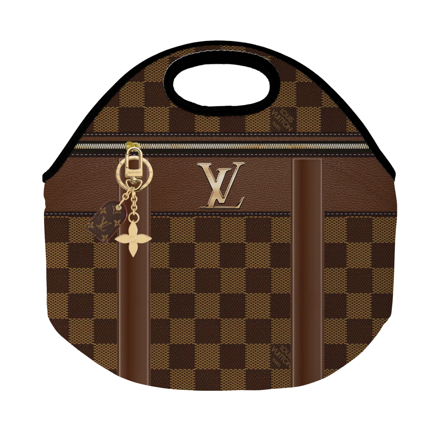 Stylish Purse-Inspired Brown and Gold Checker Tote, Coaster, Tumbler or Set – 110 and 111