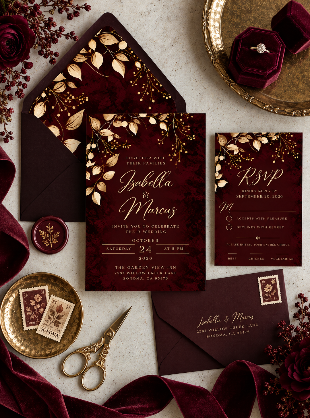 The Merlot Estate Collection Wedding Stationery & Welcome Sign Suite