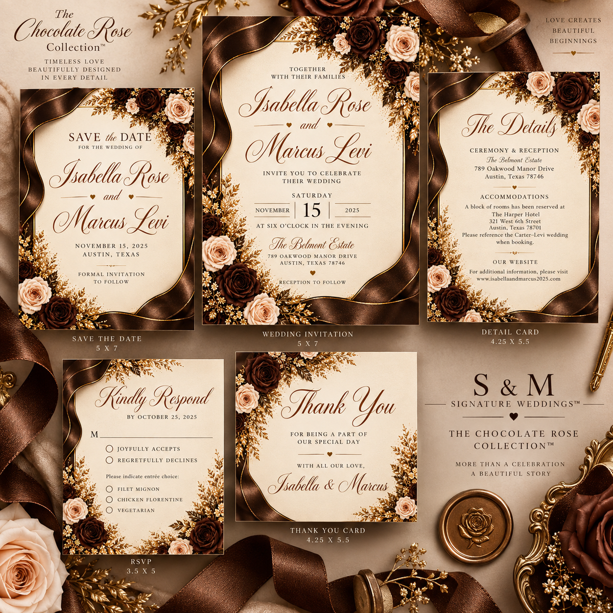 The Chocolate Rose Wedding Stationery & Welcome Sign Suite