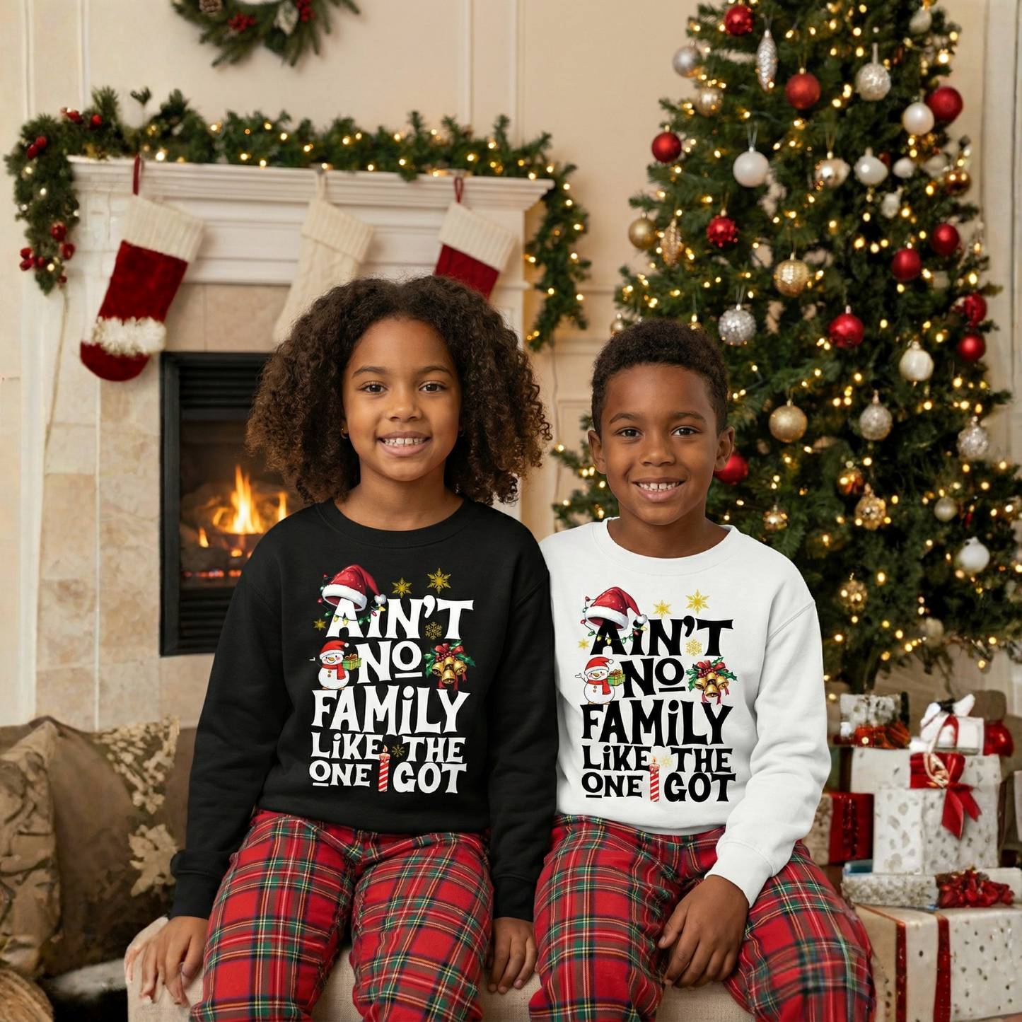 Kids Ain't No Family Like The One I Got Sweatshirt | Funny Christmas Shirt | Matching Sibling Holiday Top | Boys Girls Festive Crewneck