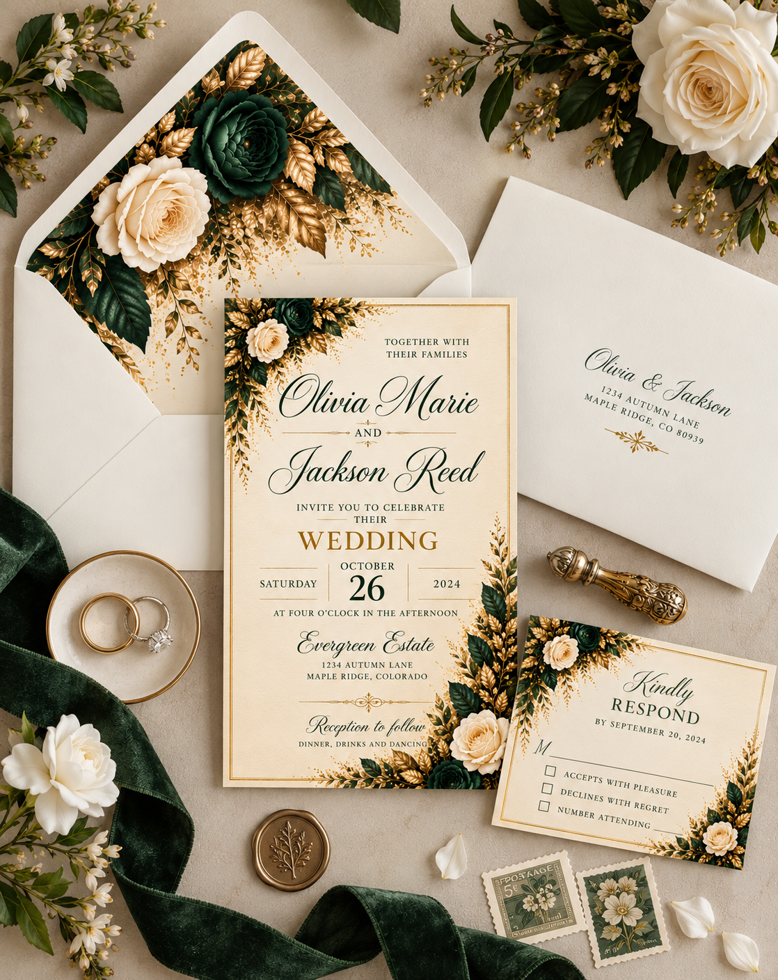 The Autumn at Evergreen Wedding Stationery Suite