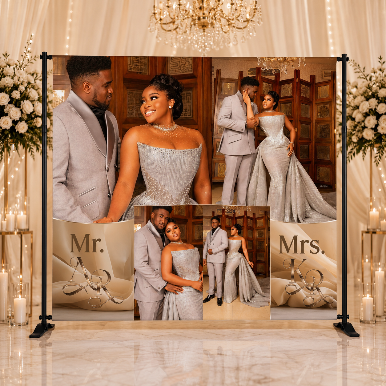 Custom Wedding Backdrop Banner 8x8 – Pre-Designed (Options 1-7)