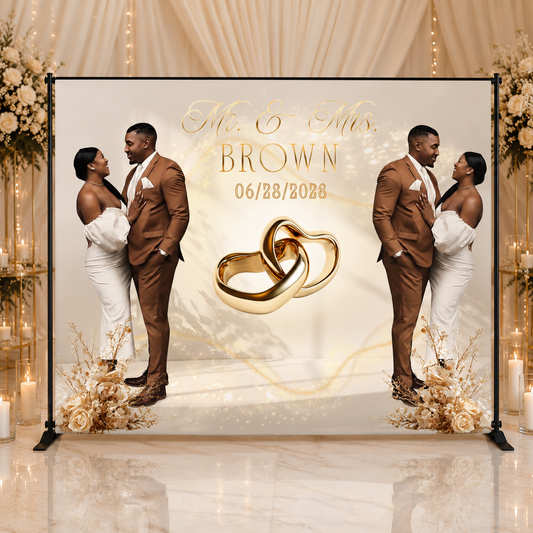 Custom Wedding Backdrop Banner 8x8 – Pre-Designed (Options 1-7)