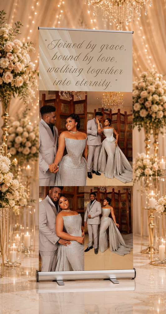Custom Wedding Retractable Banner 31.5" x 80" – Golden Grace