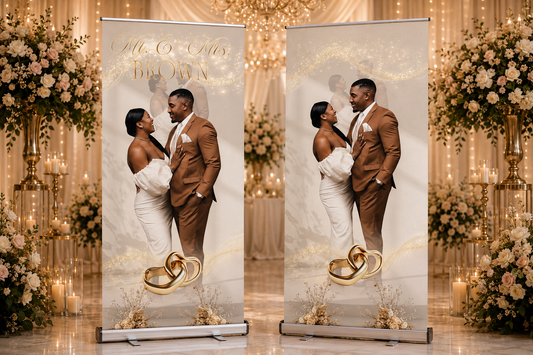 Custom Wedding Retractable Banner 31.5" x 80" – Mr. & Mrs. Gold