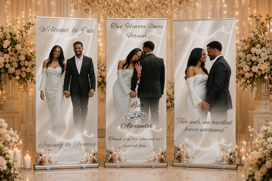 Custom Wedding Retractable Banner 31.5" x 80" – White Shimmer