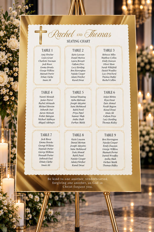 Faith-Based Gold Wedding Seating Chart | Acrylic or Foam Board
