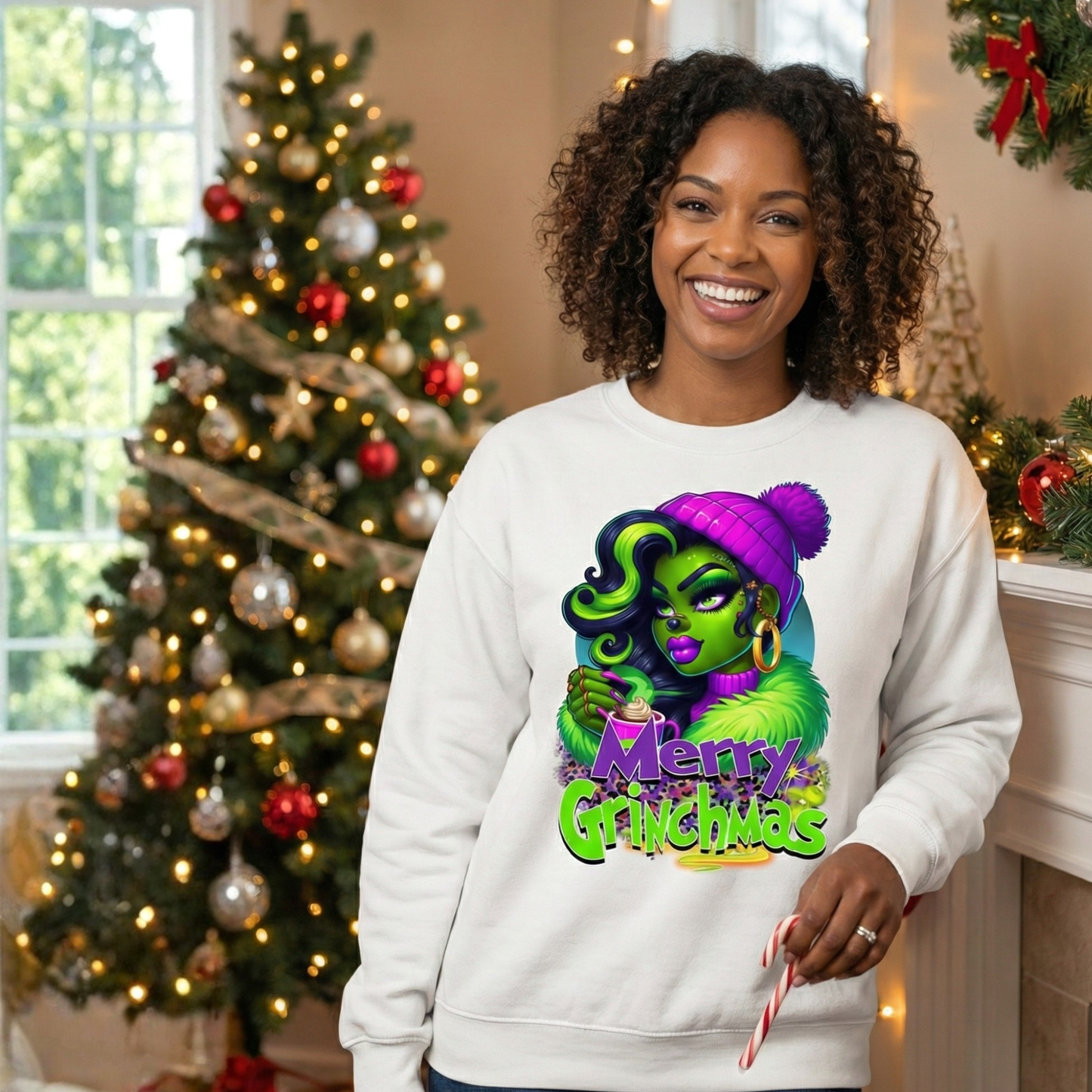 Merry Grinchmas Sweatshirt | Sassy Holiday Crewneck | Glam Green Girl Top | Funny Christmas Gift for Her | Festive Graphic Pullover |