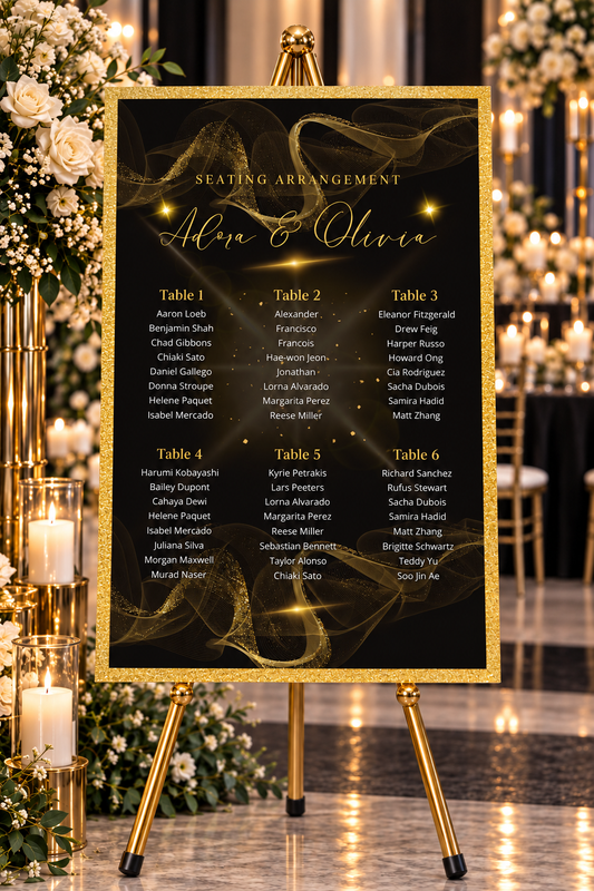 Glamorous Gold Wedding Seating Chart | Acrylic or Foam Board
