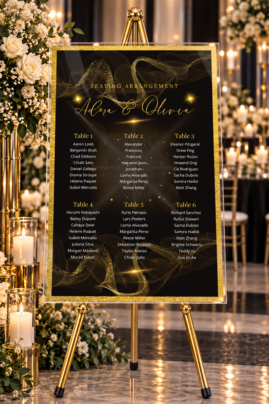 Glamorous Gold Wedding Seating Chart | Acrylic or Foam Board