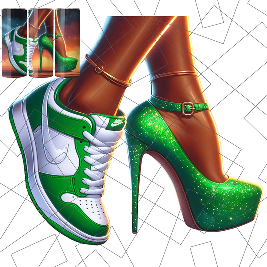 Sneaker & Stiletto PNG: Two Moods Fashion Art - Green (Digital Download)