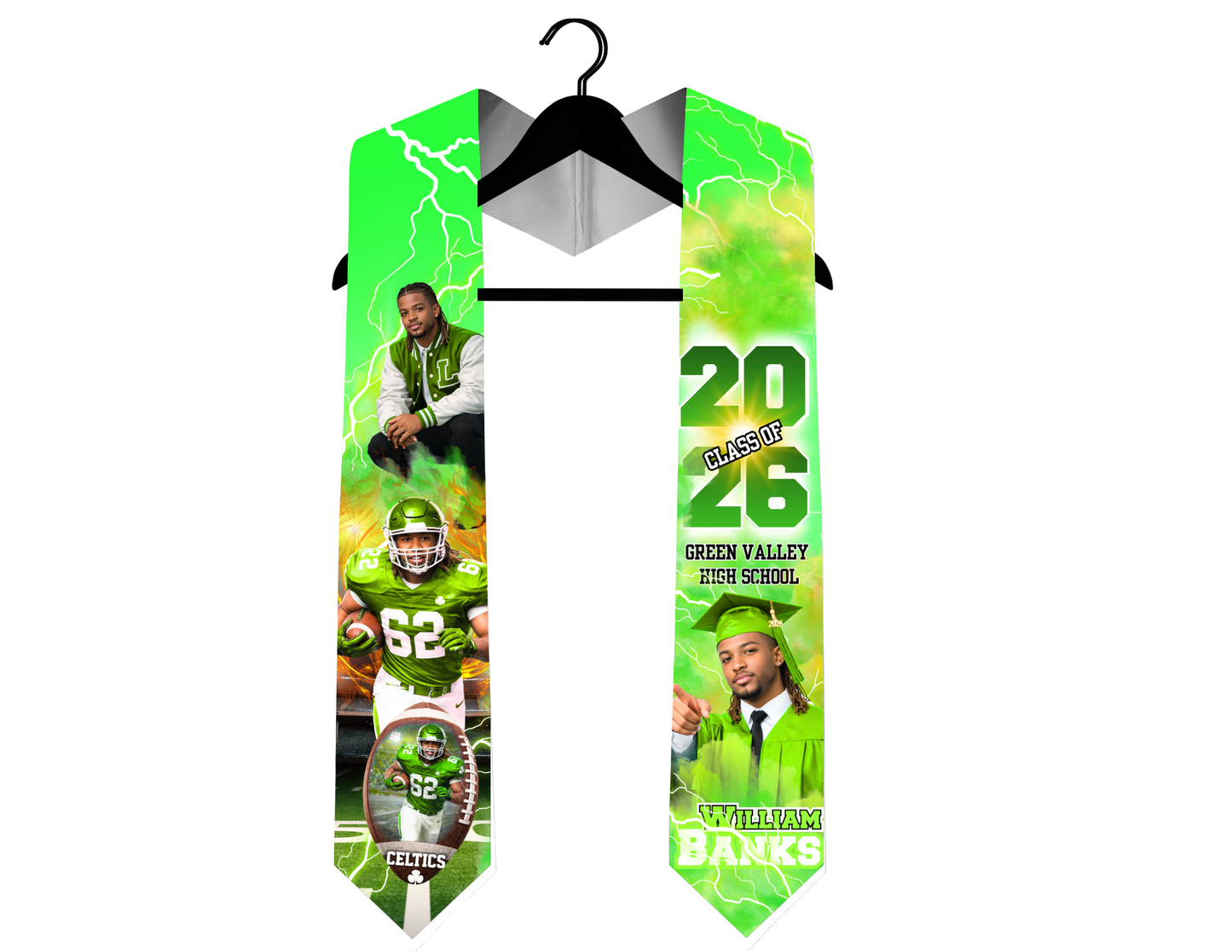 Custom Graduation Stole | Class of 2026 Personalized Photo Sash | Senior Picture Grad Stole | Custom School Colors & Sports Themes