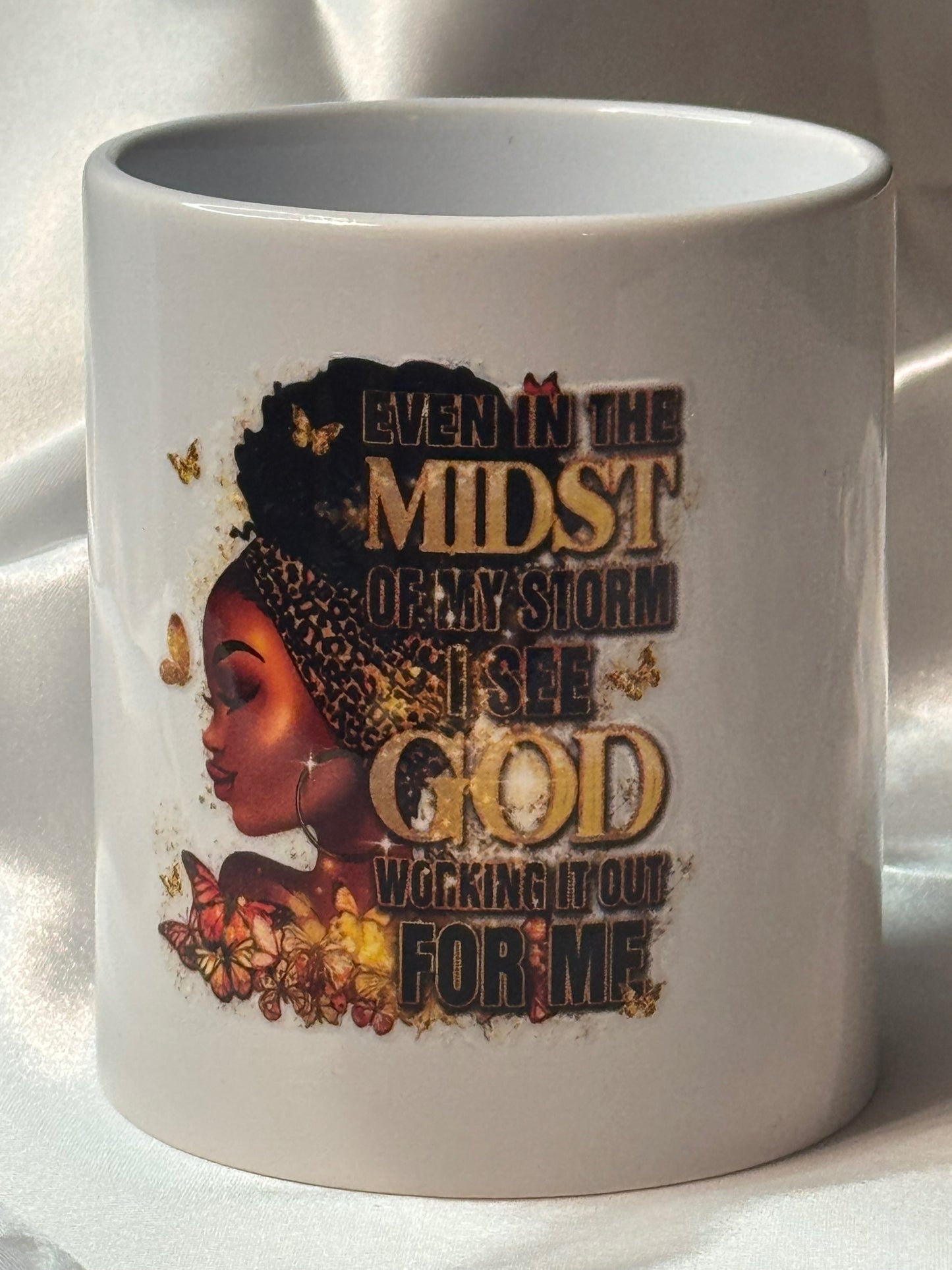 Even in the Midst of My Storm Mug | God Is Working It Out | Faith Inspirational Coffee Cup | Afrocentric Christian Mug - 2