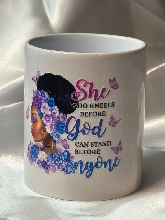 She Who Kneels Before God Mug | Inspirational Christian Gift | Afrocentric Prayer Mug | Powerful Faith Coffee Cup