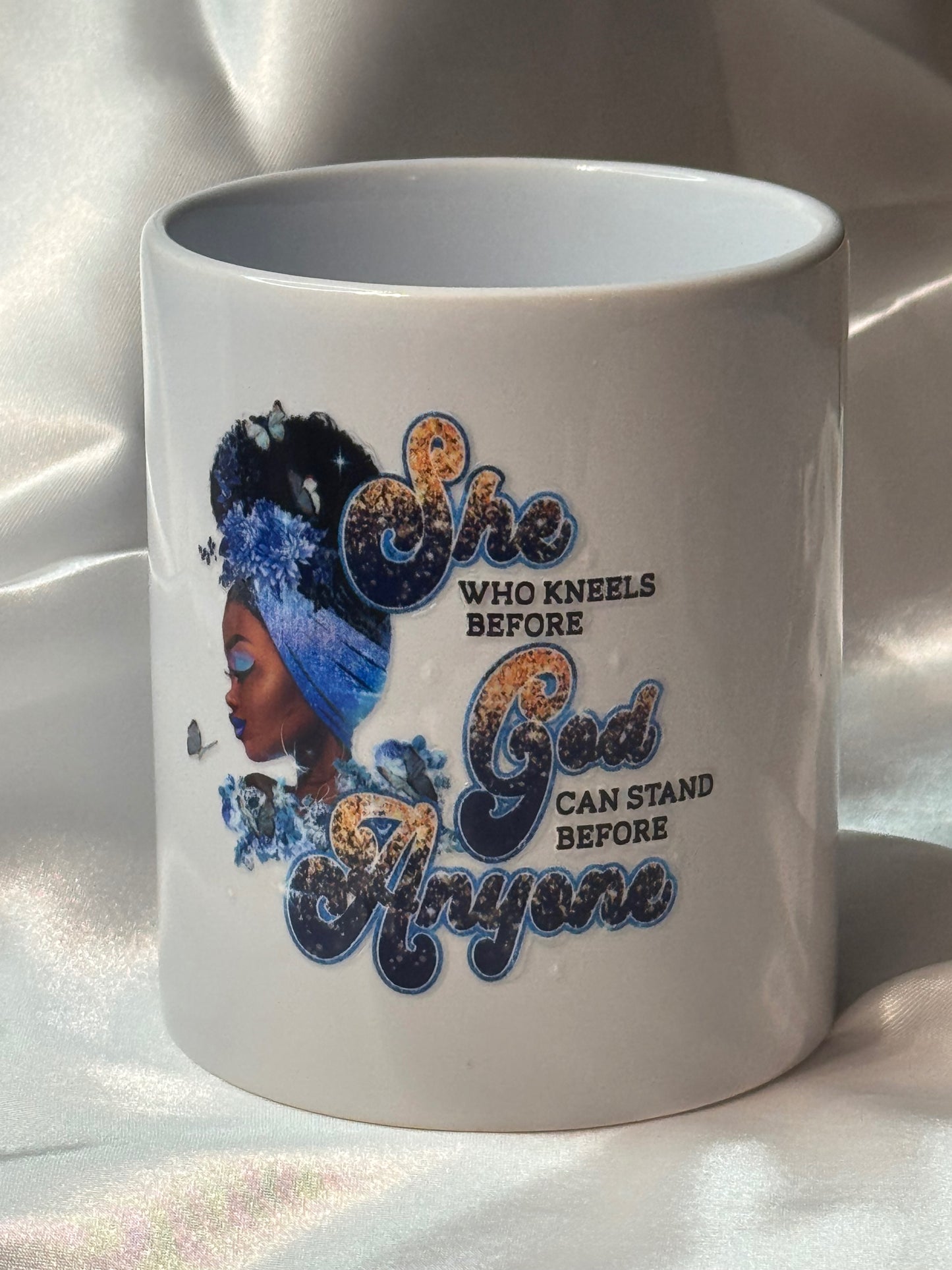 She Who Kneels Before God Mug | Inspirational Christian Coffee Cup | Faith-Based Afrocentric Mug | Encouraging Daily Reminder