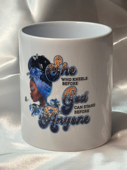 She Who Kneels Before God Mug | Inspirational Christian Coffee Cup | Faith-Based Afrocentric Mug | Encouraging Daily Reminder