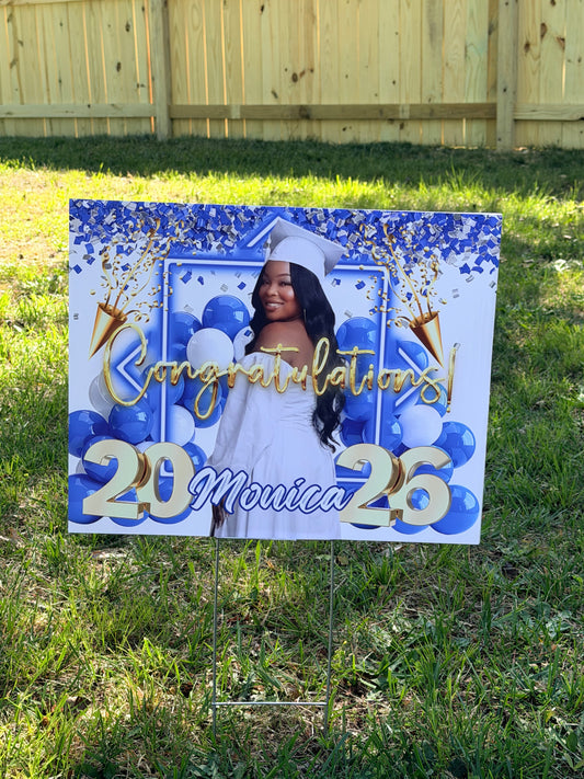 Custom Graduation Yard Sign | Class of 2026 Senior Photo Lawn Poster | Personalized Themes | Durable Outdoor Milestone Decor