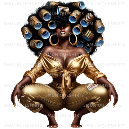 Afro Woman PNG: Melanin Queen in Curlers - Digital Image 10
