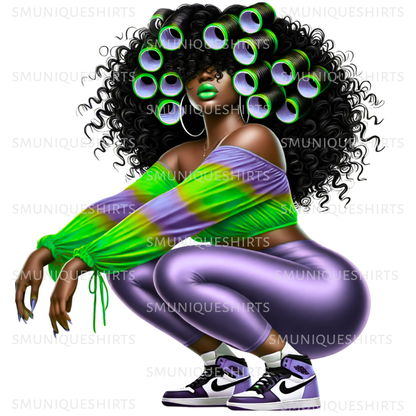 Afro Woman PNG: Melanin Queen in Curlers - Digital Image 3