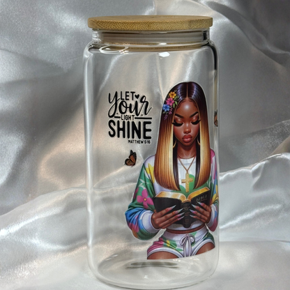 Praying Ladies Libby Drinking Glass | 16oz Glass Cup with Bamboo Lid & Straw | Christian Gift | Inspirational Drinkware