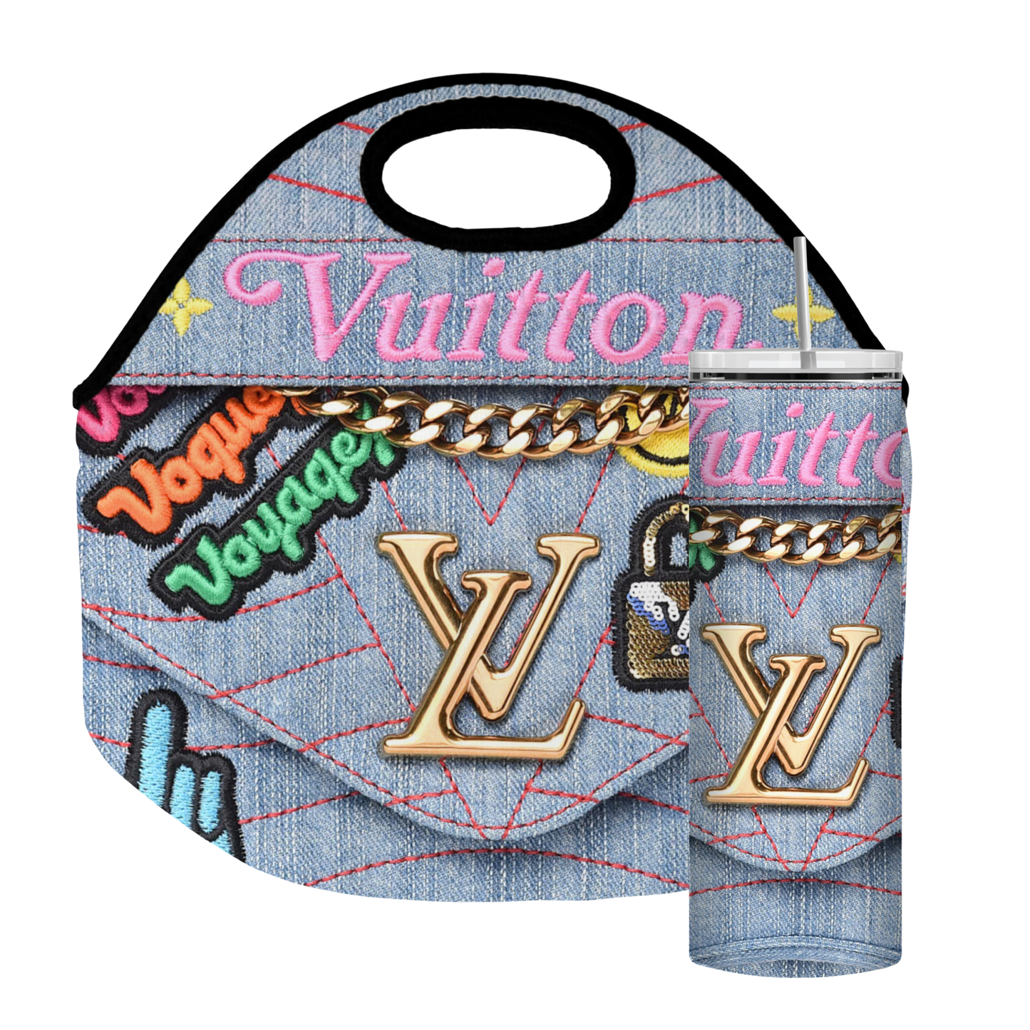 Stylish Purse-Inspired Light Denim and Pink Tote, Coaster, Tumbler or Set – 92 and 5