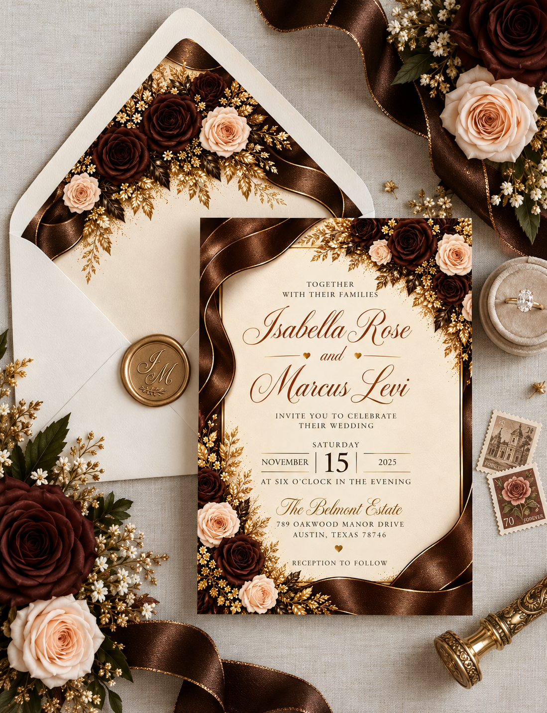 The Chocolate Rose Wedding Stationery & Welcome Sign Suite