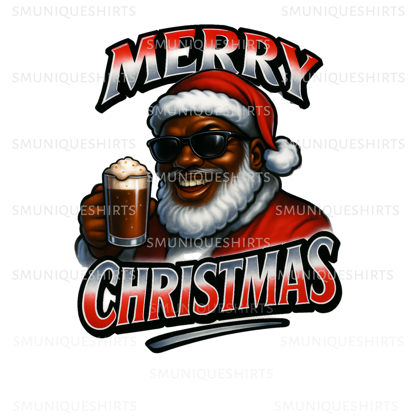 Black Santa Claus PNG | Merry Christmas DTF Transfer | African American Santa Airbrush Design | Sublimation File | Holiday Cheer