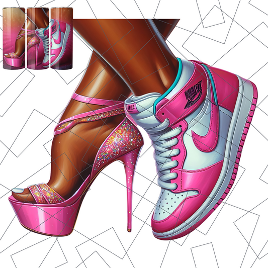 Sneaker & Stiletto PNG: Two Moods Fashion Art - Pink (Digital Download)