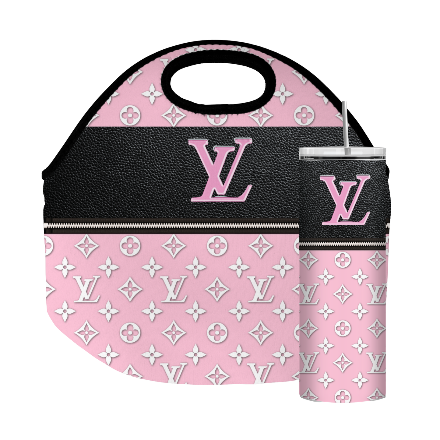 Stylish Purse-Inspired Pink and Black Tote, Coaster, Tumbler or Set – 18 (1) and 19