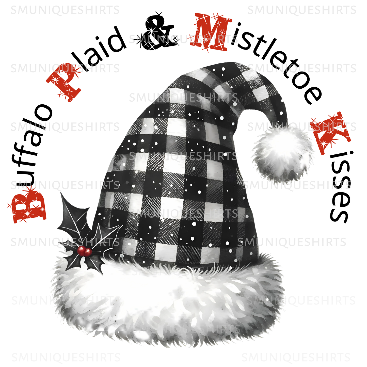 Buffalo Plaid Santa Hat PNG | Merry & Bright | Christmas Sublimation | Flannel Shirt Holiday Design | Cozy Winter T-Shirt Art