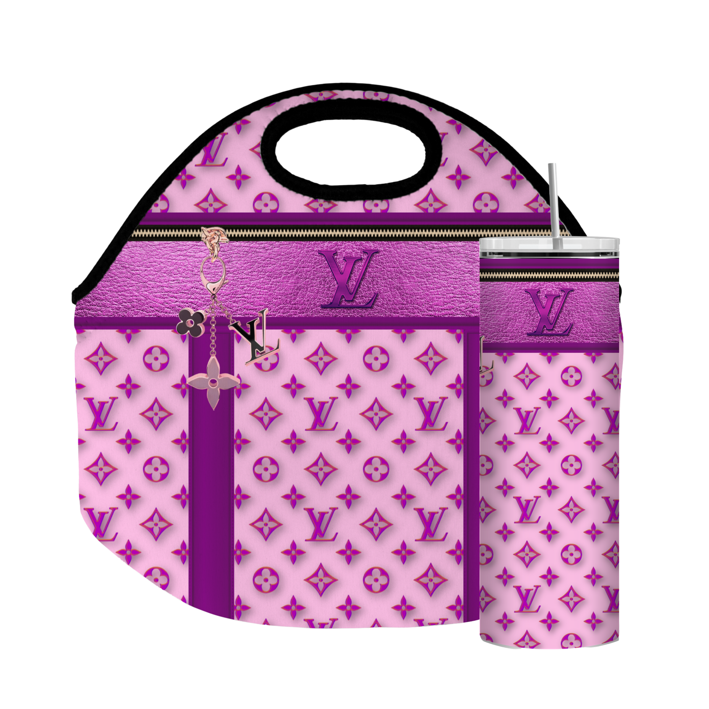 Stylish Purse-Inspired Purple and Pink Tote, Coaster, Tumbler or Set – 15 (2) and 16 (2)