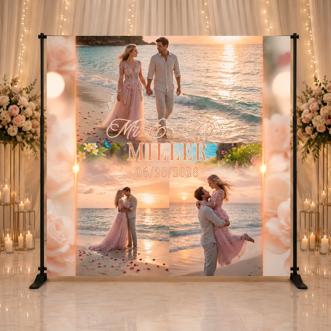 Custom Wedding Backdrop Banner 8x8 – Pre-Designed (Options 1-7)