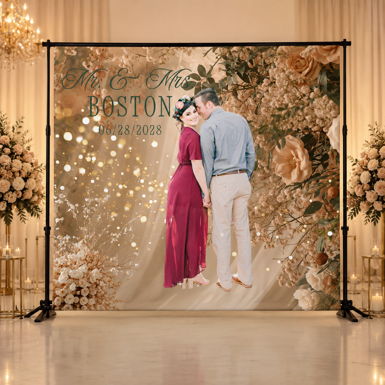 Custom Wedding Backdrop Banner 8x8 – Pre-Designed (Options 1-7)
