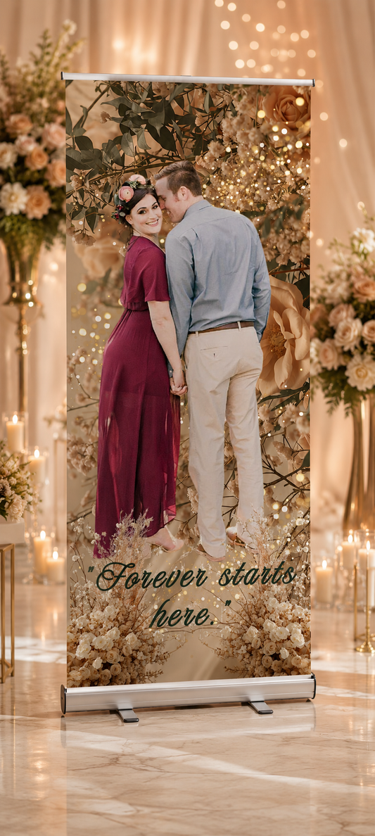 Custom Wedding Retractable Banner 31.5" x 80" – Floral Romance
