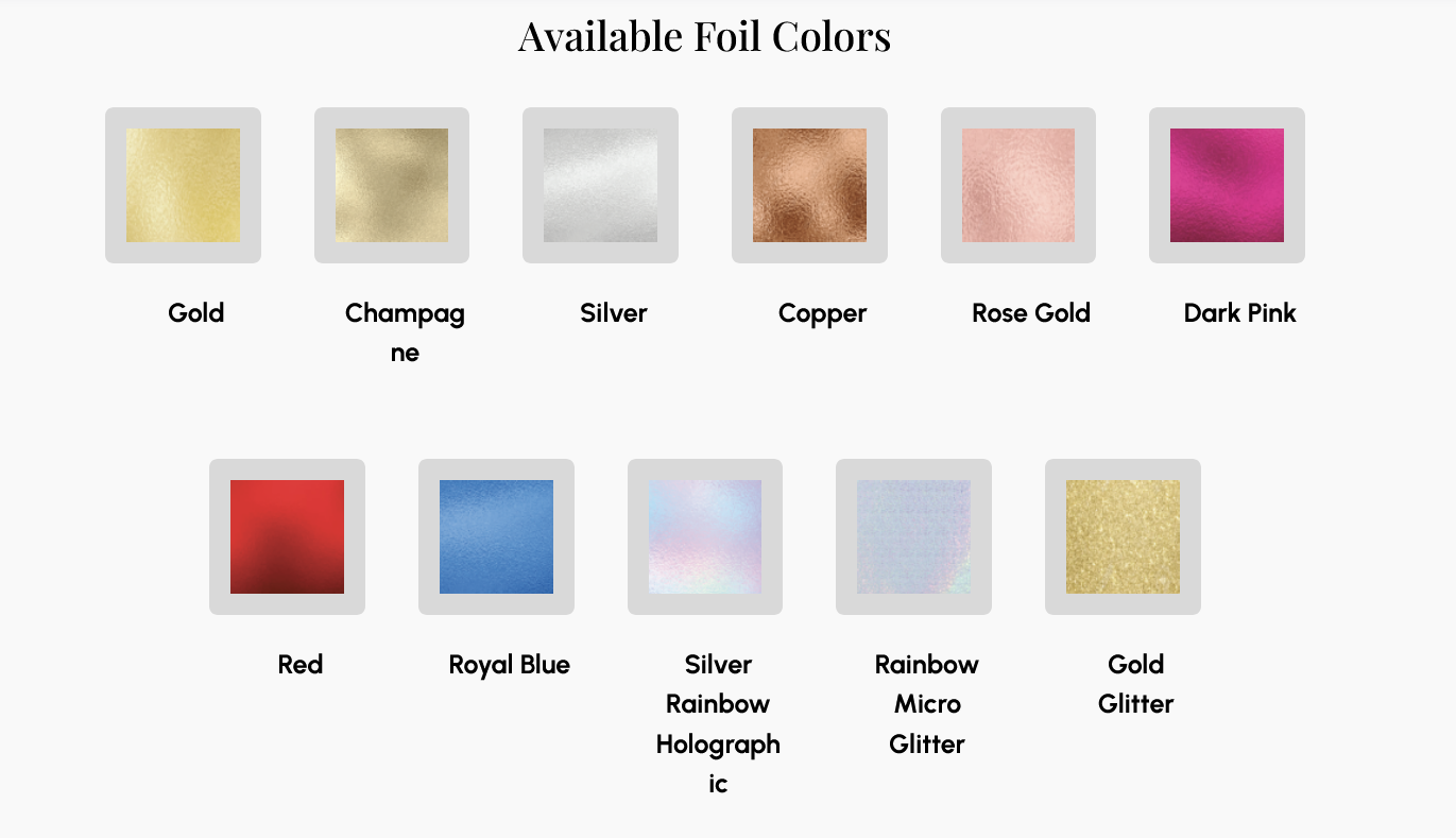 Foil Color Options