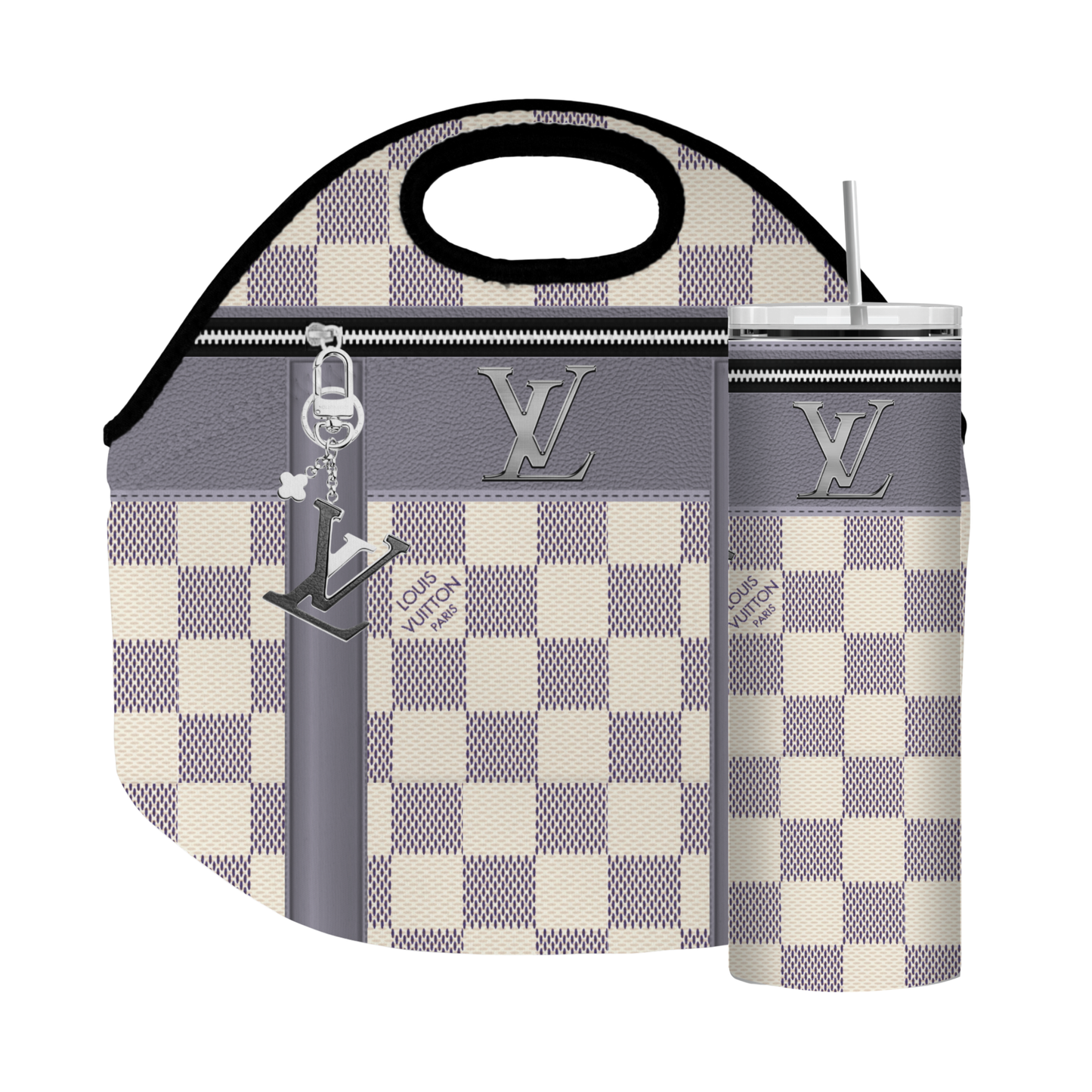 Stylish Purse-Inspired Silver and Gray Tote, Coaster, Tumbler or Set – 137 and 136