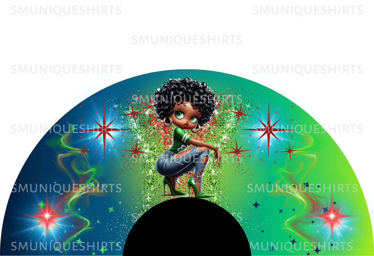 Vintage Pin-Up Diva Clack Fan Template: Green Glam Girl Design