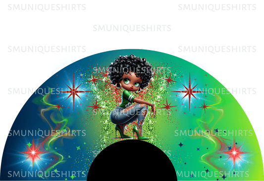 Vintage Pin-Up Diva Clack Fan Template: Green Glam Girl Design