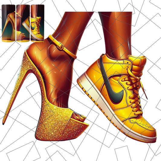 Sneaker & Stiletto PNG: Two Moods Fashion Art - Yellow (Digital Download)
