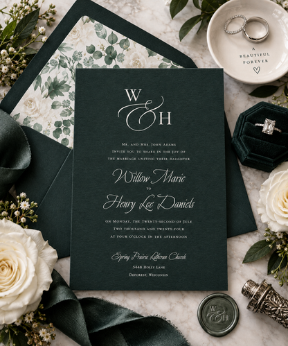Willow Tree Wedding Invitation | Personalized White Ink Invitations